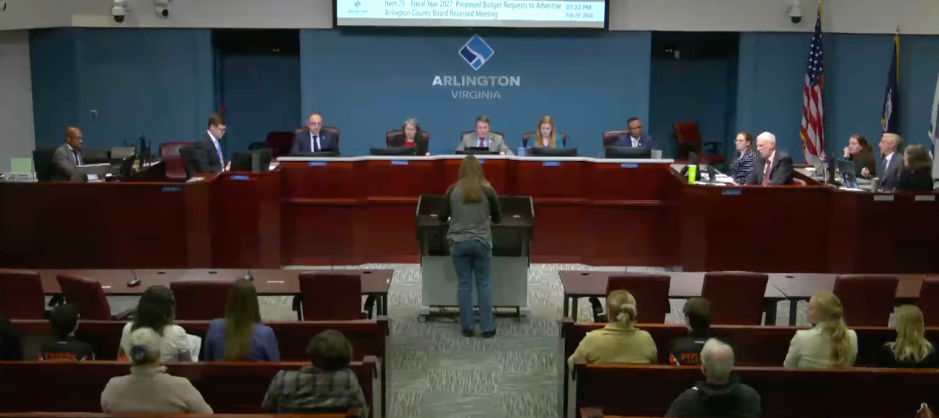 Packed Board chamber at February 24 public hearing